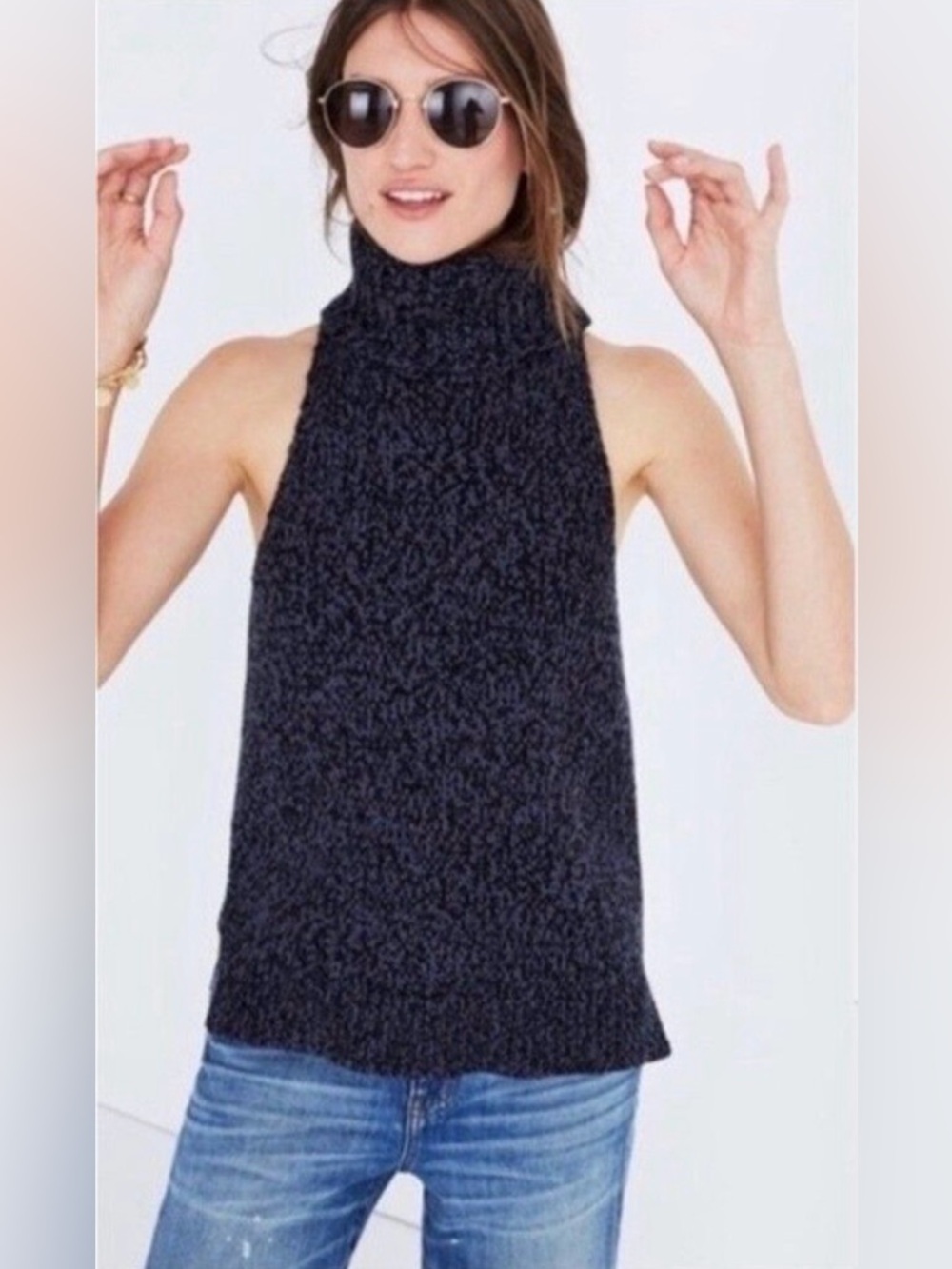 Madewell Turtleneck Cutaway Sleeveless Wool Blend Chunky Knit Sweater Vest XS